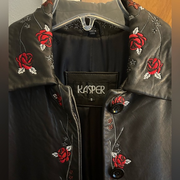 Leather & embroidered Kasper Dress Coat Small - Picture 2 of 9